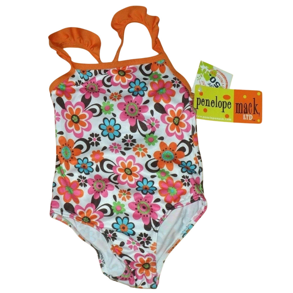 Penelope Mack White & Orange Floral One Piece Swimsuit UPF50+ Protection 18M